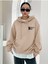 Cherish Time Sweatshirt - Bej Baskılı Oversize Şardonlu Kapüşonlu 2