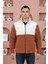 Trend, Unisex, Tarçın-Beyaz, Renk Bloklu, Fermuarlı, Dik Yaka, Sherpa, Polar, Ceket 1