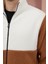 Trend, Unisex, Tarçın-Beyaz, Renk Bloklu, Fermuarlı, Dik Yaka, Sherpa, Polar, Ceket 2