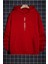 Erkek Kırmızı Göğüs Dikey Baskılı Oversize Kapüşonlu Sweatshirt 1