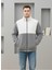 Trend, Unisex, Gri-Beyaz, Renk Bloklu, Fermuarlı, Dik Yaka, Sherpa, Polar, Ceket 1