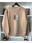 Unisex Bej Bardak Baskılı Bisiklet Yaka Sweatshirt 1
