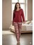 Kadın Bordo Kışlık Gömlek Yaka Düğmeli Nordik Desenli Pijama Takımı 1