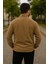 Erkek Nakışlı Polar Sweatshirt Dik Yaka Yarım Fermuar Beli Lastikli - Ekru 5