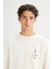 Erkek Baskılı Sweatshirt Ecru 5