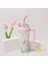 Diller 1200ML Pembe Lale Desenli Tumbler Pipetli/pipetsiz Kulplu Paslanmaz Çelik Termos 2