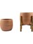 Tasarımı Ev Dekorasyon Yan Çizgi Desenli Toprak Saksı Saksılık Salon Çiçeklik Ikili Set Ayaksız - 4 Ayaklı- 19 cm 1