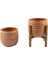 Tasarımı Ev Dekorasyon Yan Çizgi Desenli Toprak Saksı Saksılık Salon Çiçeklik Ikili Set Ayaksız - 4 Ayaklı- 19 cm 2