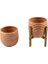 Tasarımı Ev Dekorasyon Yan Çizgi Desenli Toprak Saksı Saksılık Salon Çiçeklik Ikili Set Ayaksız - 4 Ayaklı- 19 cm 3
