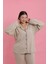 Moda Kadın Büyük Beden Bej Düğmeli Pijama Takımı 4
