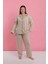 Moda Kadın Büyük Beden Bej Düğmeli Pijama Takımı 5