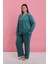 Moda Kadın Büyük Beden Petrol Rengi Düğmeli Pijama Takımı 1