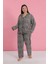 Moda Kadın Büyük Beden Leopar Desenli Düğmeli Pijama Takımı 1