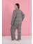 Moda Kadın Büyük Beden Leopar Desenli Düğmeli Pijama Takımı 5