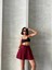 Volanlı Keten Şort Bordo S255058 2