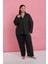 Moda Kadın Büyük Beden Füme Düğmeli Pijama Takımı 4