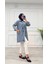 Taşlı Tunik Ceket Kar Yıkamalı Mavi D2516 5
