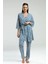 3210 Kadın Lacıvert Sabahlıklı Ip Askılı Yakası Dantel Detaylı Pijama Takımı 5