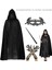 Zeroshop 120 cm Kapüşonlu Siyah Pelerin + Asa + Dantel Maske + Uzun Dantel Siyah Eldiven Kostüm Seti 1