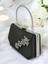 Siyah Renk Siyah Kristal Taşlı Zarif Tasarım Metal Saplı Abiye Çantası 1