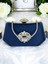 Lacivert Renk Gümüş Kristal Taşlı Zarif Tasarım Metal Saplı Abiye Çantası 3