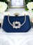 Lacivert Renk Gümüş Kristal Taşlı Zarif Tasarım Metal Saplı Abiye Çantası 3