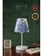 Vintage Mini Toile De Jouy Abajur Fransız Desen Beyaz Metal Kablolu Ayak Mavi Başlık Masa Lambası 8