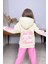 Kız Çocuk Sırt Baskılı ve Kollarında Yazı Detaylı Sweatshirt Pembe Eşofman Takım 3