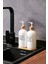 Beyaz Cam Ikili Sıvı Sabunluk Seti 500 ml Bambu Altlıklı 1