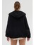 Kadın Siyah Kapüşonlu Çift Cepli Oversize Buklet Ceket Mont 4