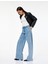 Düğmeli Cepli Geniş Paça Pamuklu Taşlı Jean Pantolon - Wide Leg Jeans 2