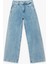 Düğmeli Cepli Geniş Paça Pamuklu Taşlı Jean Pantolon - Wide Leg Jeans 4