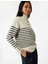 Uzun Kollu Dik Yaka Yarım Düğmeli Triko Oversize Çizgili Kazak 1