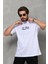 Unisex Bisiklet Yaka Baskılı Oversize T-Shirt - Beyaz 1