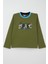 Erkek Çocuk Uzun Kollu Tişört Yazı Baskılı 5-9 Yaş, Haki Yeşil 4