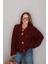 Bordo Gold Düğme Detay Örgü Hırka 1