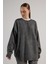 Kadın Antrasit Düğme Detaylı Oversize Yumoş Kazak 30031 5
