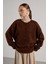 Kadın Kahve Düğme Detaylı Oversize Yumoş Kazak 30031 5