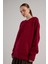 Kadın Bordo Düğme Detaylı Oversize Yumoş Kazak 30031 1