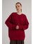 Kadın Bordo Düğme Detaylı Oversize Yumoş Kazak 30031 6