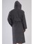 Erkek Kapüşonlu Koyu Gri Bornoz – Havlu Dokulu, Cepli, Kuşaklı C4T6N7161 4