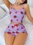 Kadın Mor Çilek Desenli Şortlu Pijama Takımı 5061 1