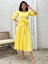 Sarı Uzun Fiyonklu Kloş Poplin Elbise 1