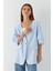 Keten Görünümlü Oversize Ceket Mavi 1