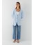Keten Görünümlü Oversize Ceket Mavi 3