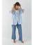 Keten Görünümlü Oversize Ceket Mavi 4
