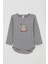 Erkek Bebek Çıtçıtlı Body Avcı Kedicik Baskılı 9 Ay-3 Yaş, Gri Melanj 5