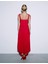 Flora Pileli Kırmızı Kadın Elbise 3