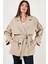Relaxed Fit Kruvaze Yaka Düğmeli Astarlı Trençkot Bayan Trençkot 6839580 3