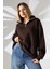 Şardonlu Yarım Fermuarlı Oversize Sweatshirt 21622 Kahve 1